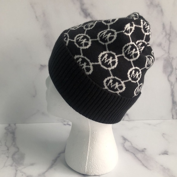 Michael Kors Signature MK Beanie Black White Women’s OS - Picture 3 of 4